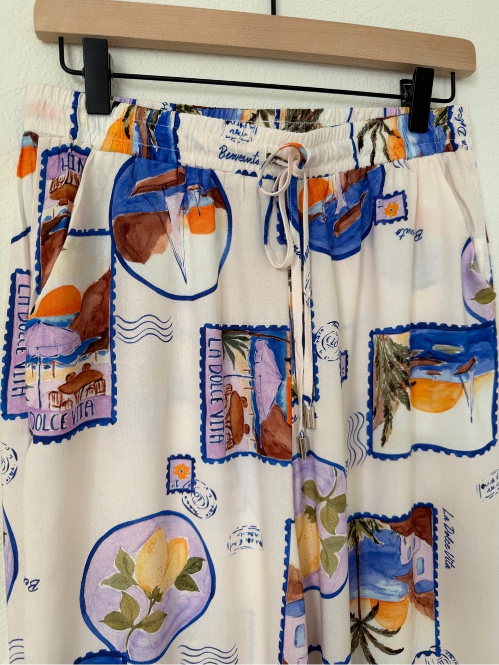Anthropologie Label of Love Wide Leg Pants Novelty Dolce Vita Postcard Medium - Picture 14 of 15